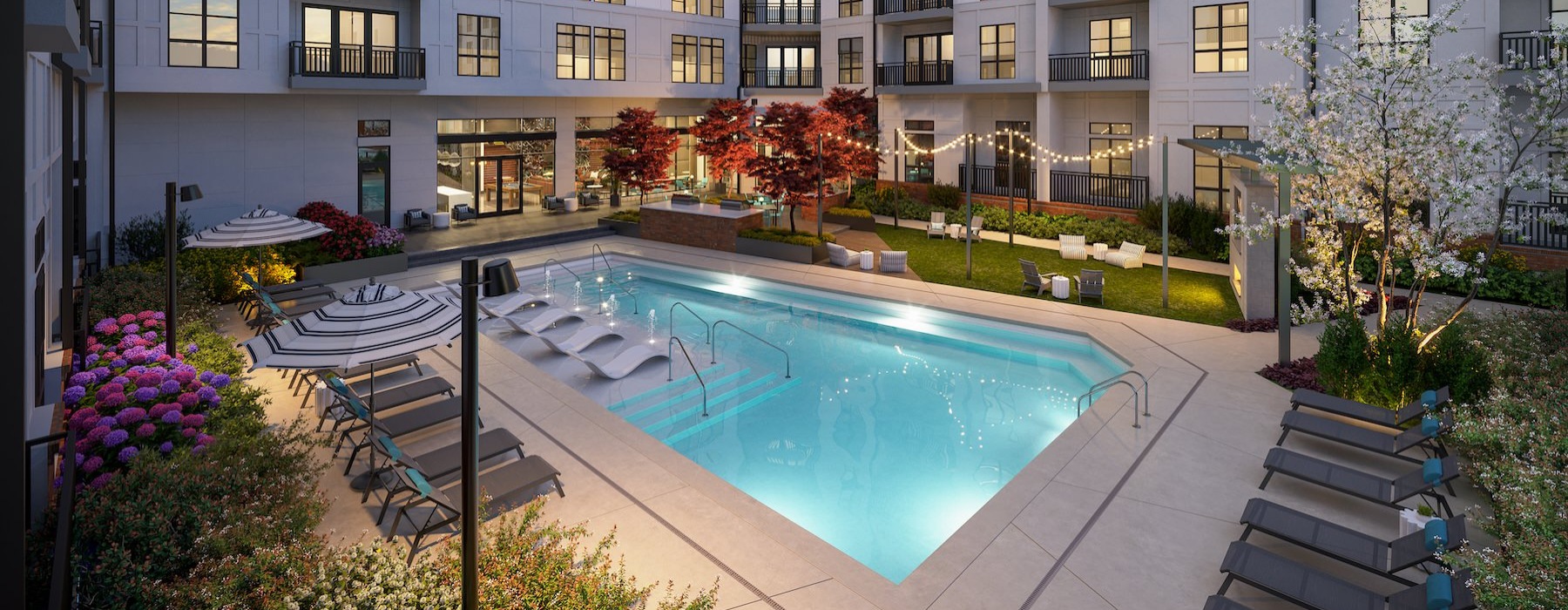a swimming pool in a courtyard